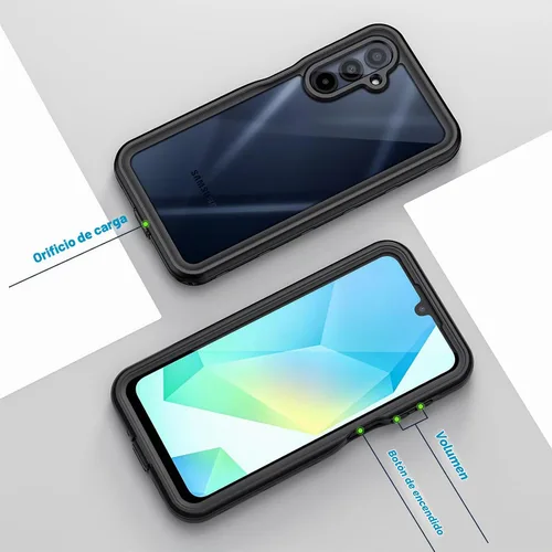 Vista 6 de Lanhiem - Funda para Samsung Galaxy A16 5G, impermeable IP68, resistente al polvo, con protector de pantalla integrado, cubierta protectora de Negro