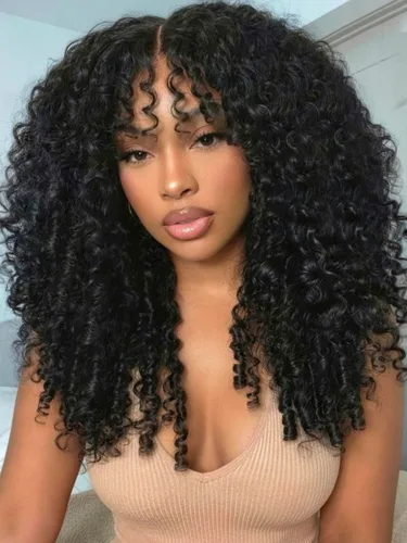 Vista 26 de KLAIYI Bye Bye Slip™ Ombre Chestnut Brown Bob Curly Glueless Precut 7x5 Lace Front Wigs Human Hair Side Part Drawstring Pre Plucked Bleached Knots