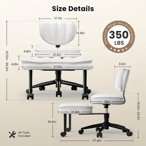 Vista 2 de HOMRELEXA Silla de oficina con patas cruzadas, silla de escritorio ergonómica cruzada en nube, silla de meditación con ruedas, asiento ajustable