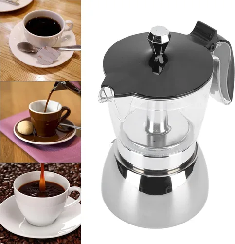 Vista 6 de Fdit Máquina clásica para estufa, 6 tazas de acero inoxidable, olla de café italiana octogonal para el hogar