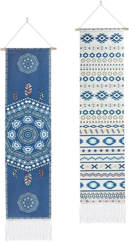 Vista 13 de Ochine Paquete de 2 tapices de fase lunar para colgar en la pared, tapices bohemios, fases blancas y negras, decoración del hogar para sala de estar