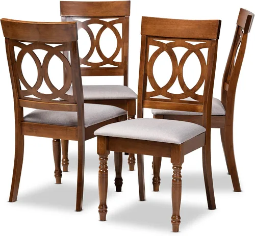 Vista 16 de Baxton Studio Lucie - Juego de sillas de comedor (2 piezas, tapizado de tela gris con madera con acabado marrón expreso)