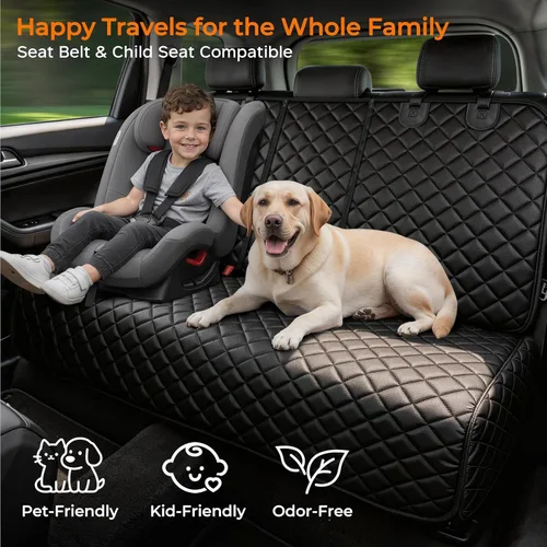 Vista 8 de URPOWER Funda de asiento de coche para perro para asiento trasero Todo negro