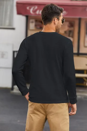 Vista 5 de COOFANDY Camisas Henley de manga larga para hombre con bolsillo
