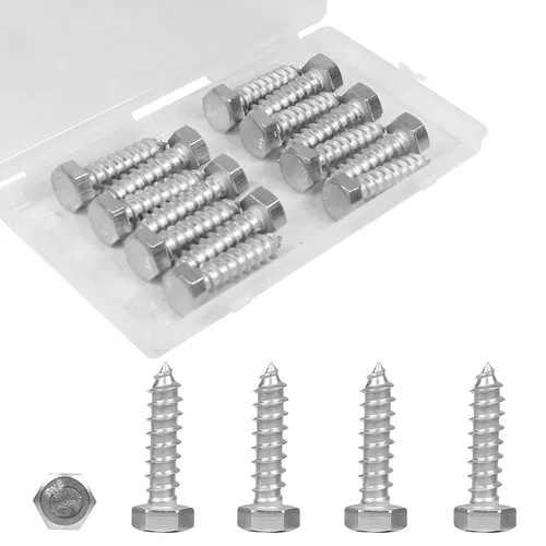 Vista 8 de 30 tornillos de retraso de cabeza hexagonal de 1/4 x 1 pulgada, pernos de acero inoxidable 304, tornillos de cabeza hexagonal para madera, tornillos