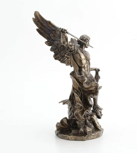 Vista 5 de Figura de bronce fundido en frío de 10.25 pulgadas de San Miguel en demonio con espada