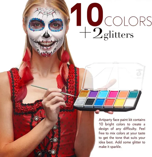 Vista 2 de Kit de pintura facial, no tóxico e hipoalergénico, kit profesional de pintura facial para niños y adultos, kit de maquillaje de cosplay, fácil