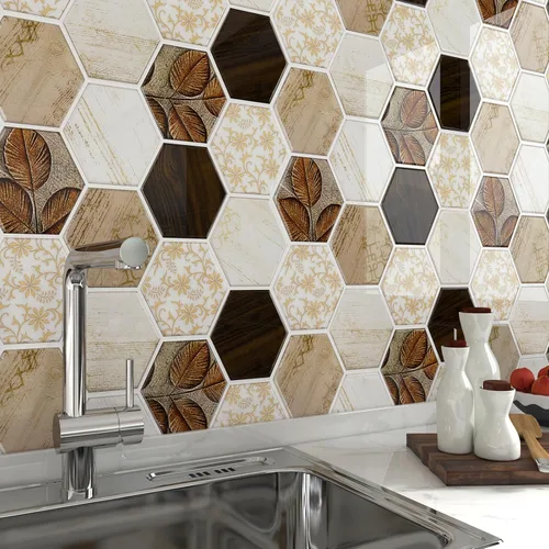 Vista 9 de FunStick Pelar y pegar contra salpicaduras para cocina hexagonal de 12 x 12 pulgadas, salpicaduras traseras para azulejos de cocina, azulejos