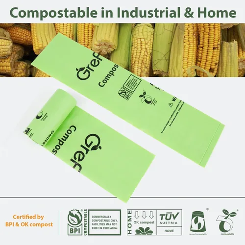 Vista 5 de GreFusion Bolsas compostables para cubo de compost de cocina, 1.2 galones, 125 unidades, certificadas por BPI y ASTM, a prueba de fugas y control