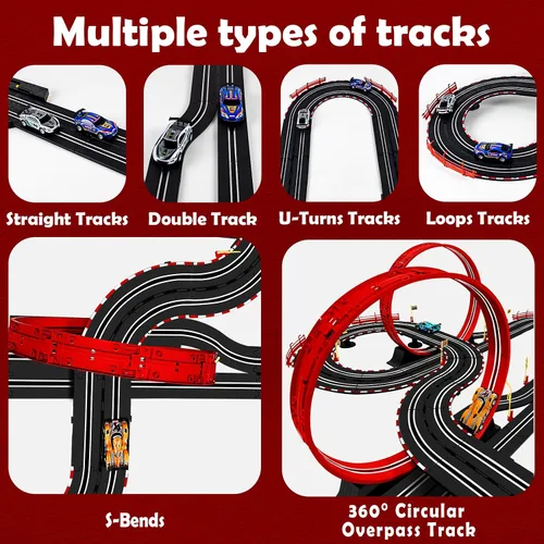 Vista 2 de Conjuntos de Pistas de Carreras de Coches de Ranura de 30 Pies, Juguetes para Edades 8-10 - Pista Doble de Carreras de Coches 1:43 con 4 Coches