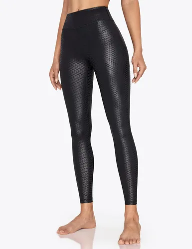 Vista 4 de LIEBERGO Leggings de piel sintética para mujer, diseño de sirena, brillante, para entrenamiento, cintura alta, control de abdomen, pantalones