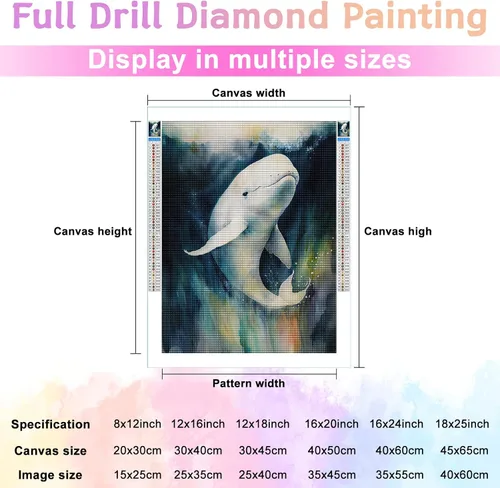 Vista 2 de Kits de pintura de diamantes para adultos, kit de arte de diamantes 5D para principiantes, pintura de ballena Beluga DIY con diamantes redondos