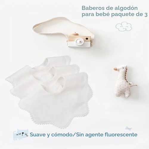 Vista 2 de Bamery Baberos tipo bandana para bebé, baberos de algodón blanco para babeo y dentición, absorbentes para niños y niñas