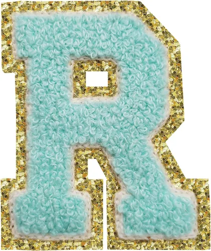 Vista 27 de 3Pcs Letter Patches Varsity Glitters Chenille,SPRT Iron on Blue Letter Patch,Alphabet Cloth Patch for Team Costume Decoration 3.1in Height S