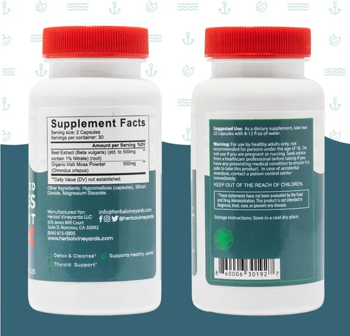 Vista 8 de Herbal Vineyards Musgo marino orgánico silvestre y remolacha 60 cápsulas Apoyo inmunológico, salud digestiva y energía mejorada Apto