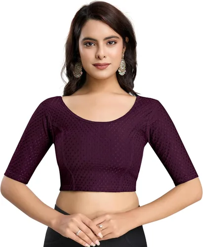 Vista 14 de TRENDMALLS Blusa de sari de algodón puro para mujer, elástica, confeccionada, con mangas hasta el codo, lista para usar