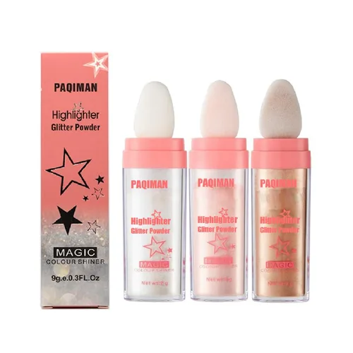 Vista 13 de Polvo de resaltado con purpurina, maquillaje para iluminar el rostro natural tridimensional en polvo para resaltador de mejillas.