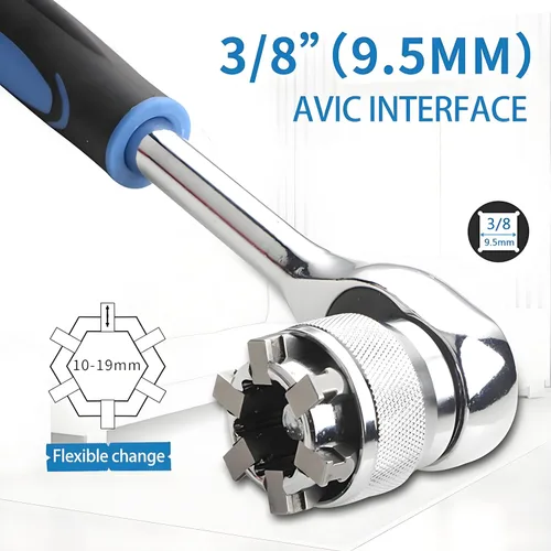 Vista 6 de Convertidor Universal de Manguito de Enchufe Multifuncional para Llave de Transmisión de 3/8", Adaptador de Enchufe Ajustable de 10-19mm