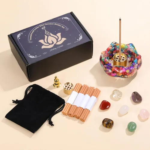 Vista 8 de Jovivi Crystal Incense Holders Set,Rose Quartz Lotus Resin Burner Rose Quartz Crystal