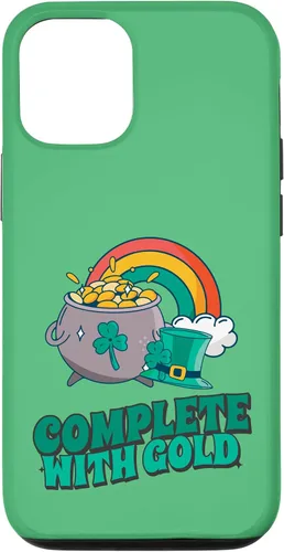 Vista 26 de iPhone 16 completo con oro - Funda con diseño de arcoíris y fortuna
