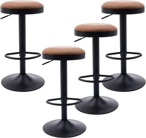 Vista 12 de Taburetes de bar sin espalda, taburetes de bar ajustables redondos individuales para encimera de cocina, taburete giratorio de altura de barra, beige