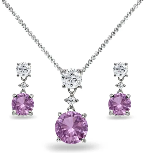Vista 12 de B. BRILLIANT Plata esterlina genuina, creada o simulada con piedra preciosa y topacio blanco redondo, juego de collar y aretes colgantes de 3