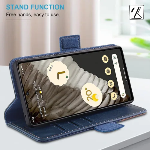 Vista 4 de KEZiHOME Funda para Google Pixel 8, piel auténtica [bloqueo RFID] Funda tipo cartera con tarjetero y función atril con función atril para Google