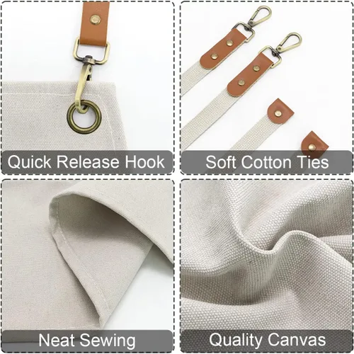 Vista 3 de Delantal para hombres y mujeres con bolsillos, lona de algodón, espalda cruzada, resistente, ajustable, delantal de trabajo