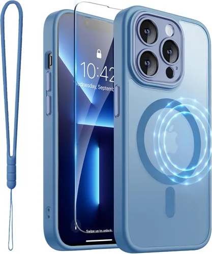 Vista 28 de ROYBENS Funda transparente mate para iPhone 12 Pro-Max compatible con Magsafe, protección completa de lente de cámara, protector de pantalla, correa