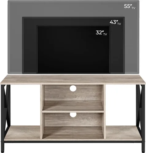 Vista 4 de Yaheetech Soporte de TV Industrial para TV de 55 Pulgadas, Mesa de Centro de Entretenimiento y Consola de Medios con Almacenamiento Abierto para Gris
