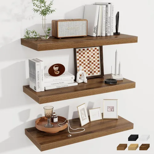 Vista 60 de Fun Memories Pequeños estantes flotantes para pared, estantes cuadrados de pared de 8 pulgadas con soportes invisibles, estantes negros para baño