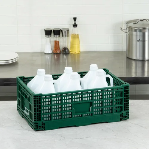 Vista 3 de Restaurantware Cater Tek - Caja plegable de 36 litros, 1 caja de almacenamiento apilable, con asas de diseño de malla, caja plegable de plástico