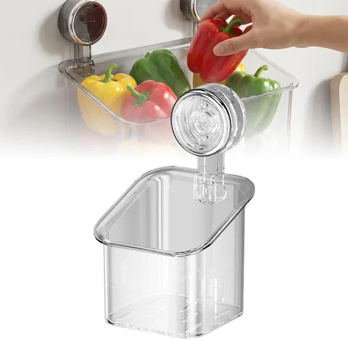 Vista 9 de Caja de almacenamiento de succión para baño sin taladros, potente soporte de almacenamiento de ventosa, organizador de ducha extraíble para colgar