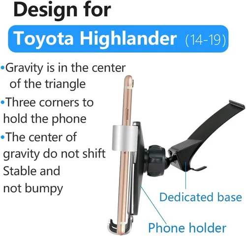 Vista 6 de Soporte para teléfono de coche para Toyota Highlander 2014 2015 2016 2017 2018 2019 y Highlander Hybrid 2014-19 Auto Interior Accesorios