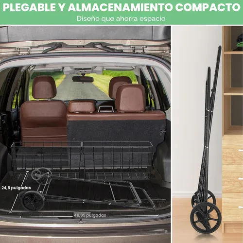 Vista 4 de 【2025𝐍𝐄𝐖】Carrito de compras plegable extra grande de 2 niveles con ruedas, carrito de compras de 400 libras para víveres con 2 cestas extraíbles