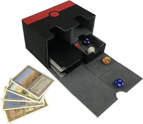 Vista 3 de Commander - Caja de cubierta para tarjetas PTCG MTG, se adapta a más de 150 tarjetas de doble manga con 2 divisores, 6 imanes fuertes, funda