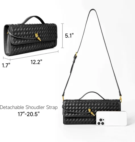 Vista 4 de Joryin Bolso tejido para mujer, bolso de mano de noche tejido de cuero y gamuza, bolso cruzado de gamuza, bolso formal de noche
