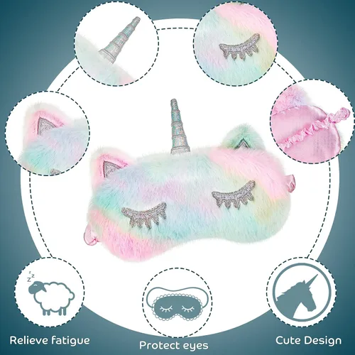 Vista 3 de SATINIOR Paquete de 6 máscaras de unicornio para dormir, diseño de arcoíris