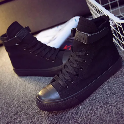 Vista 2 de babyhealthy Tenis de lona de caña alta, zapatos casuales para caminar, zapatos de moda con cordones y plataforma para adultos, hombres y mujeres