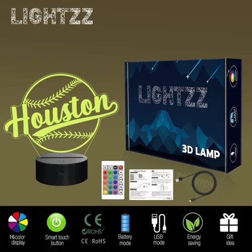 Vista 7 de Regalos de béisbol, luz nocturna de béisbol, lámpara de ilusión 3D para niños, regalo de 16 colores cambiantes, control remoto, iluminación
