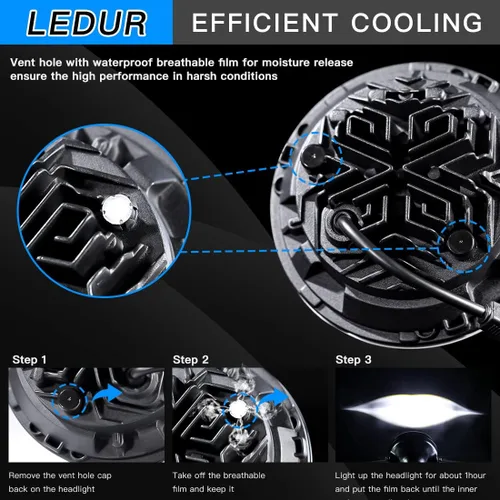 Vista 3 de LEDUR - Faro delantero LED redondo para motocicleta de 7 pulgadas, aprobado por DOT, con haz alto y bajo, con carcasa y cubeta, para Harley, Yamaha
