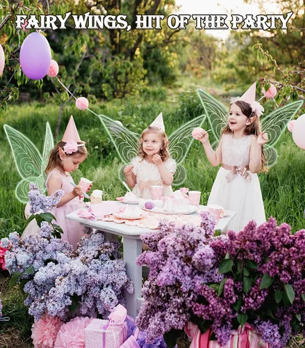 Vista 4 de Alas de hada, alas de hadas transparentes brillantes para adultos, mujeres y niñas, disfraz de Halloween con orejas de elfo y corona de flores