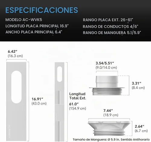 Vista 6 de Kit de conducto de ventana AC Infinity, puerto de ventilación universal para ventiladores en línea de 4" y 6", kit de ventilación de ventana