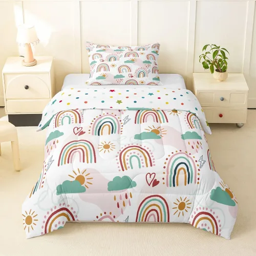 Vista 45 de Erosebridal Juego de edredón arcoíris de 2 piezas, edredón de nube de dibujos animados kawaii iridiscente individual para niños, niñas, mujeres