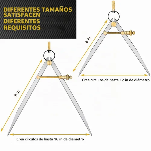 Vista 2 de 2 pinzas divisoras ajustables con cierre de resorte, plegadora de brújula de cuero de acero de 6 y 8 pulgadas, herramienta de brújula de dibujo