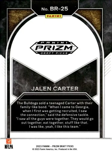 Vista 2 de 2023 PANINI PRIZM DRAFT PICKS BRILLIANCE #25 JALEN CARTER GEORGIA BULLDOGS FOOTBALL OFFICIAL TRADING CARD OF NFL
