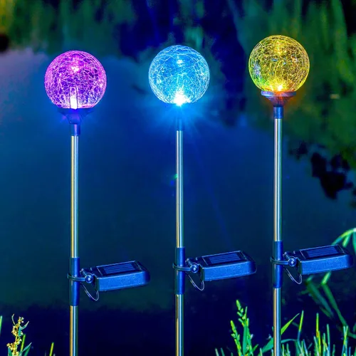 Vista 4 de SOLPEX Paquete de 3 luces solares de jardín, luces solares decorativas para exteriores, luces solares de globo impermeables para patio y Navidad