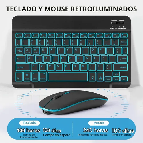 Vista 7 de LAMA Funda con teclado para Samsung Galaxy de 11 pulgadas Tab A9 Plus 2023/Tab A11 Plus 2025 con ratón, retroiluminación de 7 colores, funda Negro