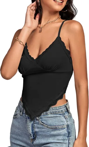 Vista 3 de LYANER Camiseta sin mangas con cuello en V y tirantes delgados para mujer