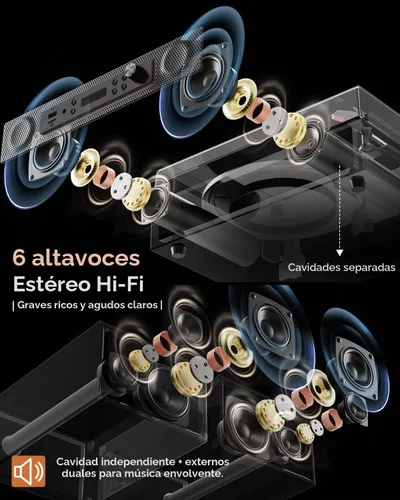 Vista 4 de Reproductor de discos de vinilo con 4+2 altavoces estéreo externos Bluetooth, tocadiscos de 3 velocidades con correa para discos de vinilo, dos